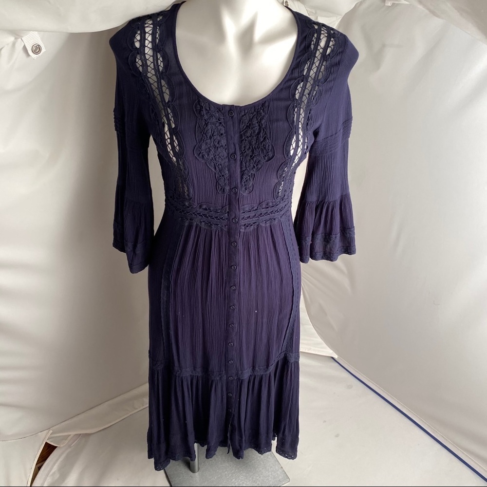 Free People navy boho three quarter bell sleeve maxi dress 2 - Picture 1 of 12
